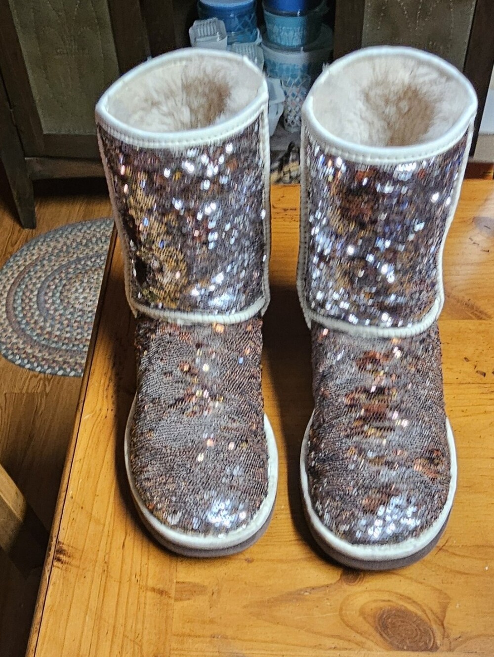 UGG Kids Sequin Shearling Boots - Brown Sparkle